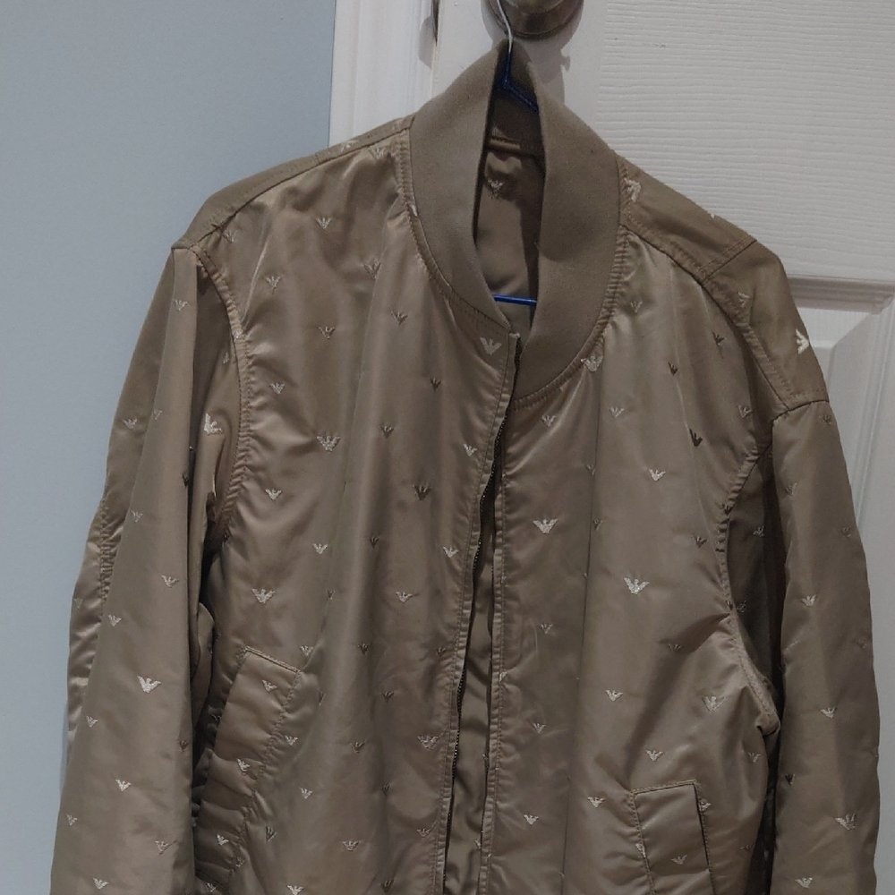 Emporio Armani Taupe Bomber Jacket with Micro Logo Embroidery